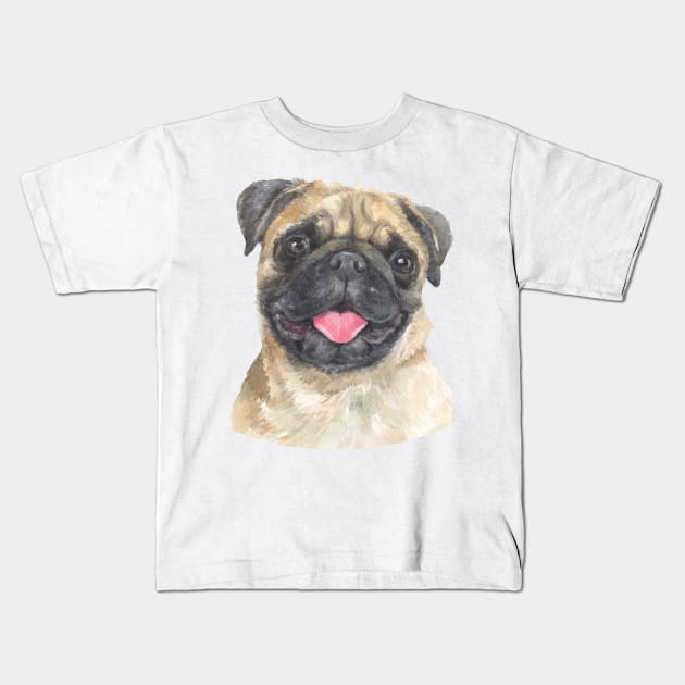 Fawn Pug Watercolor Art Kids T-Shirt by doglovershirts